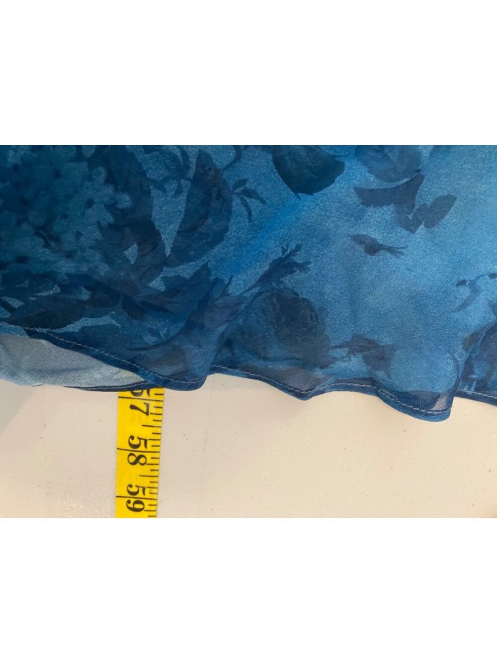 NWT Ador Blue Floral Tiered Maxi Dress Flutter Sleeves XL - Picture 6 of 10